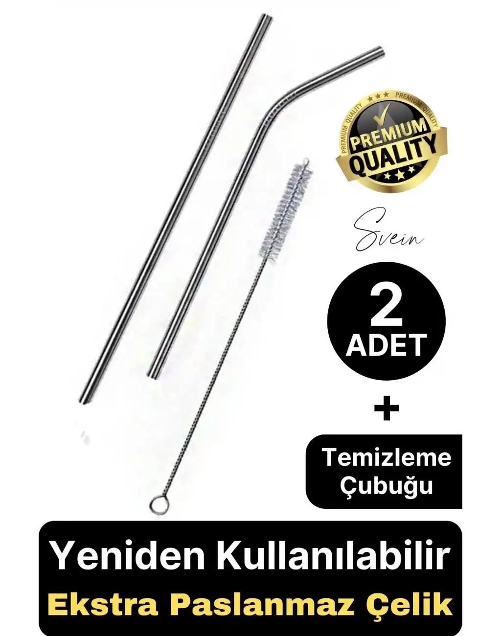 2 Adet Paslanmaz Çelik Pipet Yeniden Kullanılabilir Metal Temizleme Fırçası Meşrubat İçecek