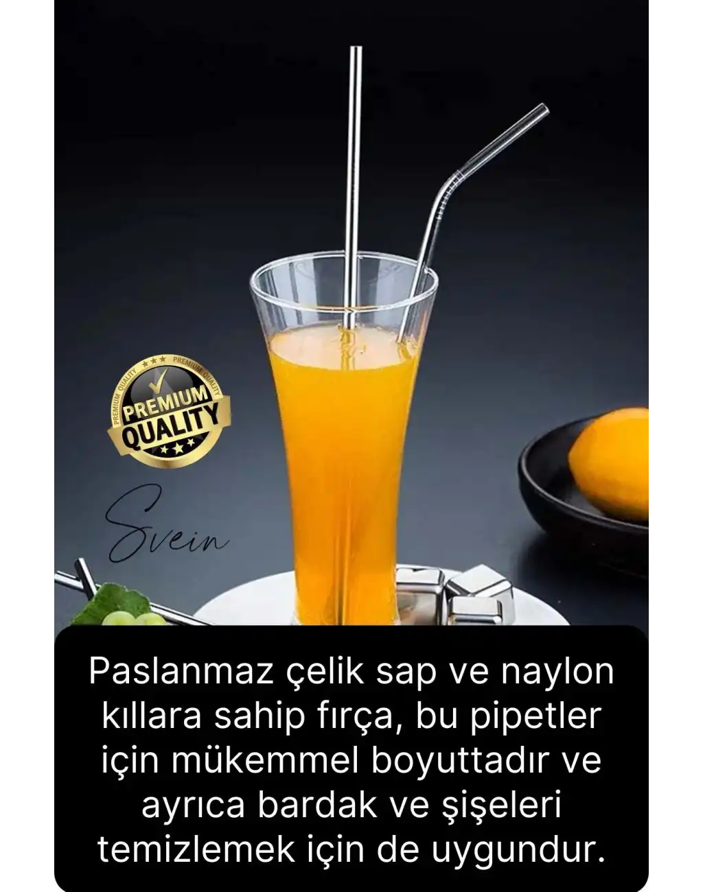 2 Adet Paslanmaz Çelik Pipet Yeniden Kullanılabilir Metal Temizleme Fırçası Meşrubat İçecek