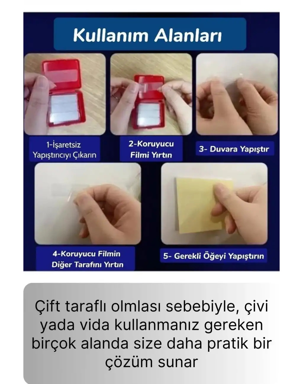 Kutulu Mini Çift Taraflı Bant Seti 60 Parça İz Bırakmaz Güçlü Şeffaf Yapıştırıcı Montaj Bandı