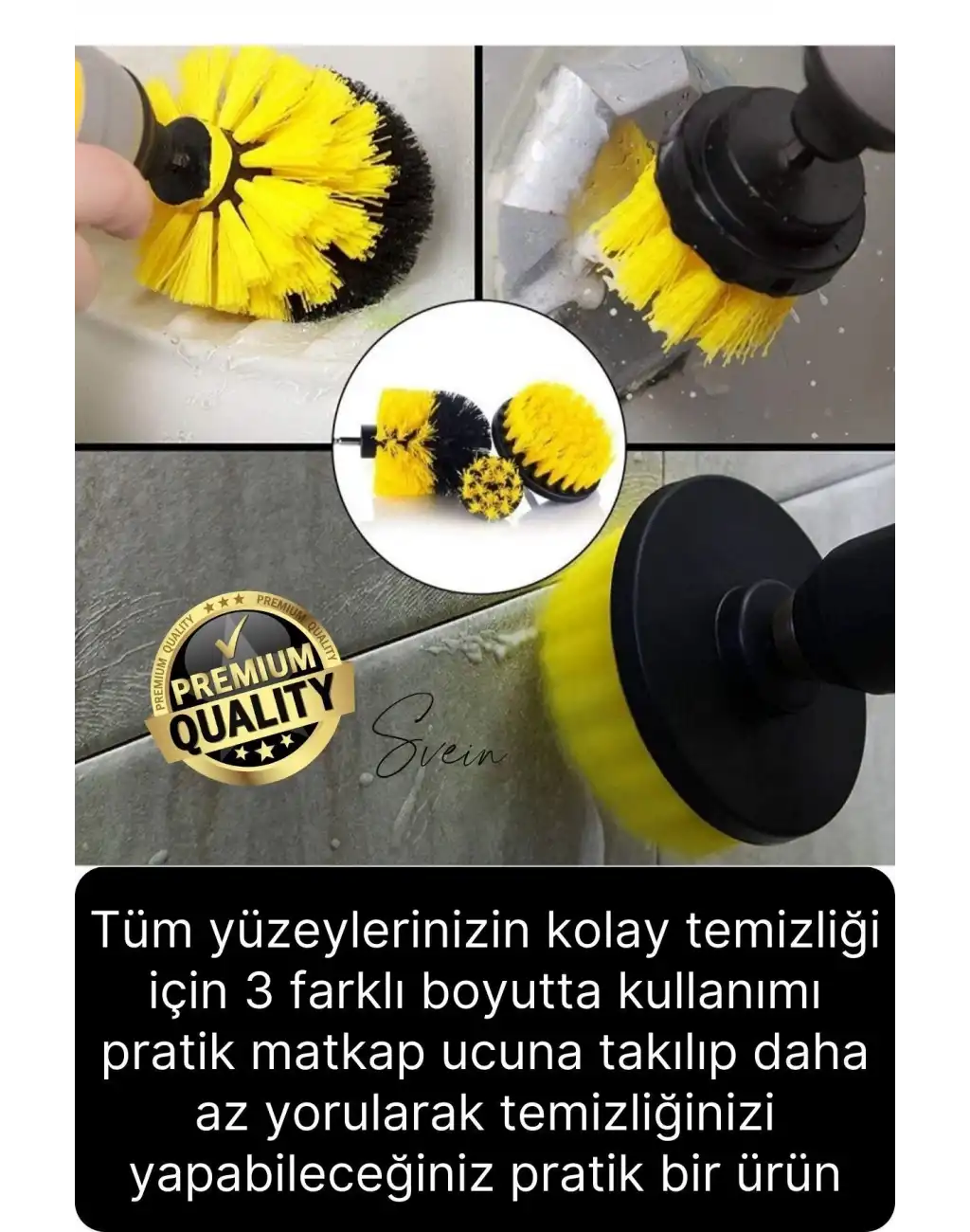 Premium 3lü Matkap Ucu Temizleme Fırça Seti Jant Fayans Mermer Küvet Koltuk Çok Amaçlı Temizlik