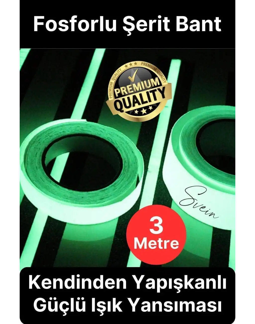 Karanlıkta Parlayan Yansıyan Fosforlu Şerit Bant 3 Metre Kendinden Yapışkanlı Reflektör Işık Veren