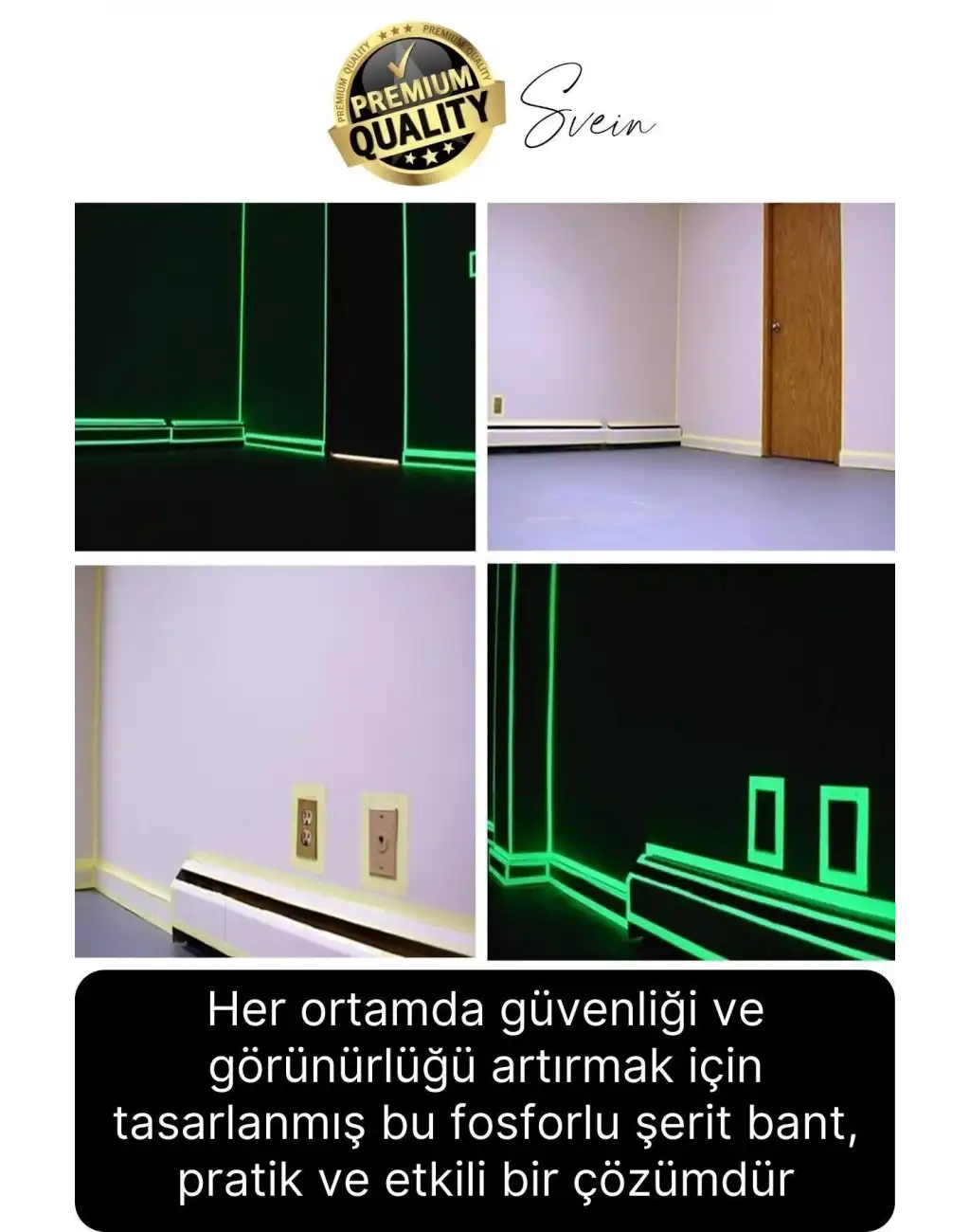 Karanlıkta Parlayan Yansıyan Fosforlu Şerit Bant 3 Metre Kendinden Yapışkanlı Reflektör Işık Veren