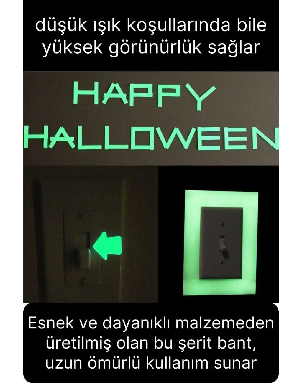 Karanlıkta Parlayan Yansıyan Fosforlu Şerit Bant 3 Metre Kendinden Yapışkanlı Reflektör Işık Veren