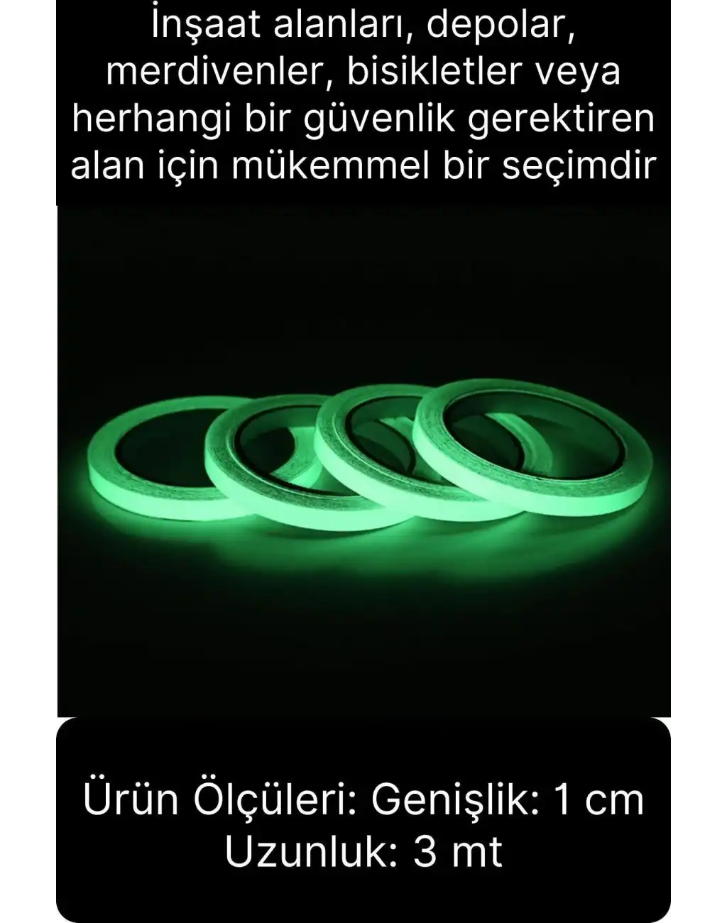 Karanlıkta Parlayan Yansıyan Fosforlu Şerit Bant 3 Metre Kendinden Yapışkanlı Reflektör Işık Veren