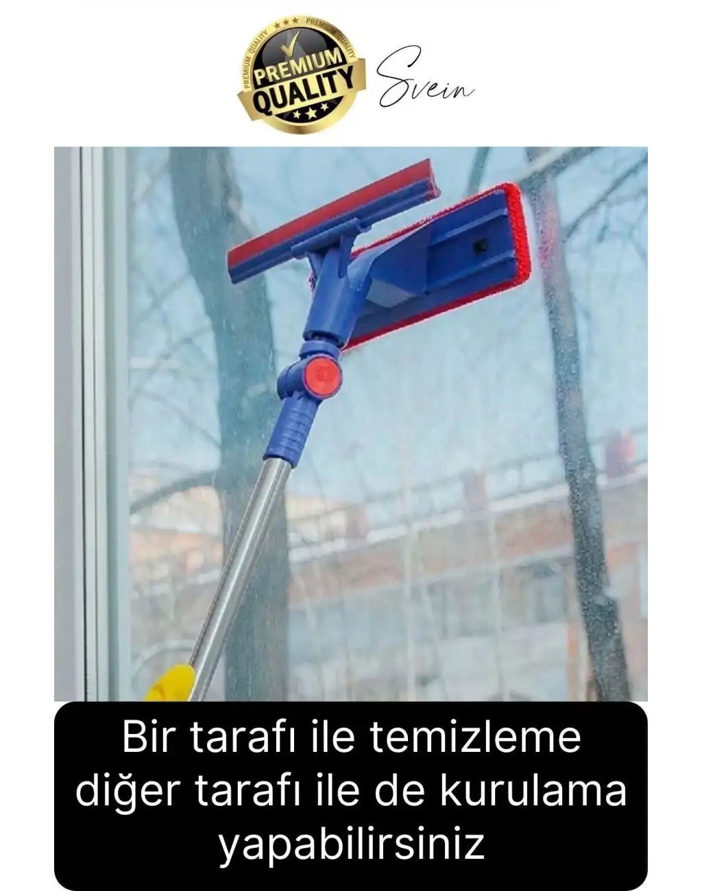 Teleskopik Çift Taraflı Pratik Cam Duvar Fayans Silme Aparatı Çekçekli Mop Uzayabilen Pencere