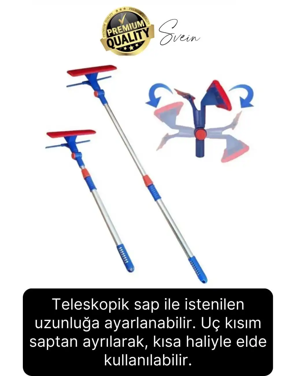 Teleskopik Çift Taraflı Pratik Cam Duvar Fayans Silme Aparatı Çekçekli Mop Uzayabilen Pencere