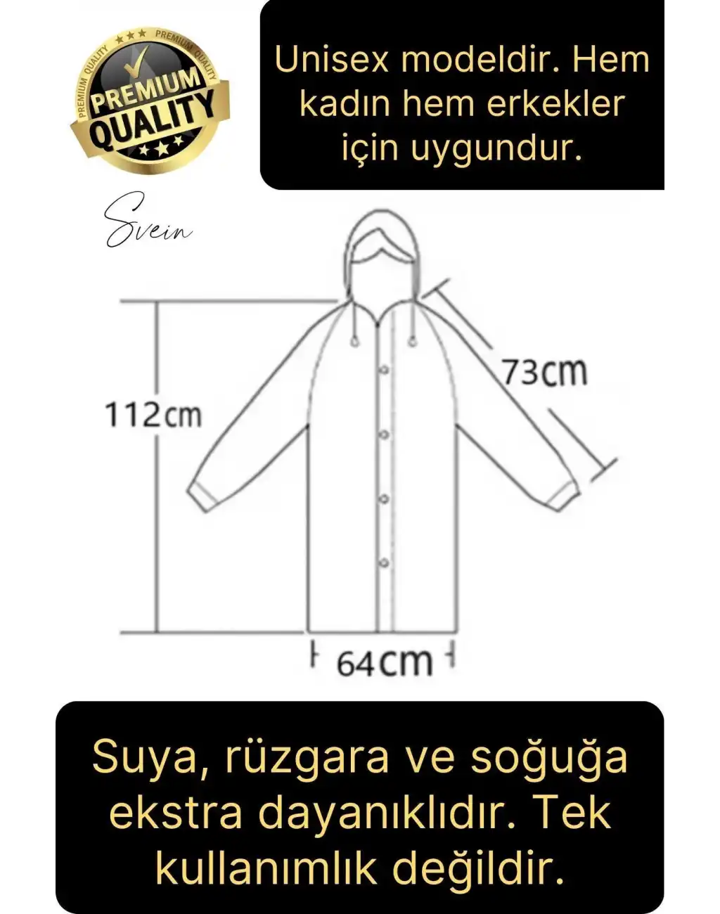 Premium Sarı XXL 150 gr Kapüşonlu Cepli Yağmurluk Su Rüzgar Soğuk Geçirmez Unisex Çıtçıtlı Pardösü