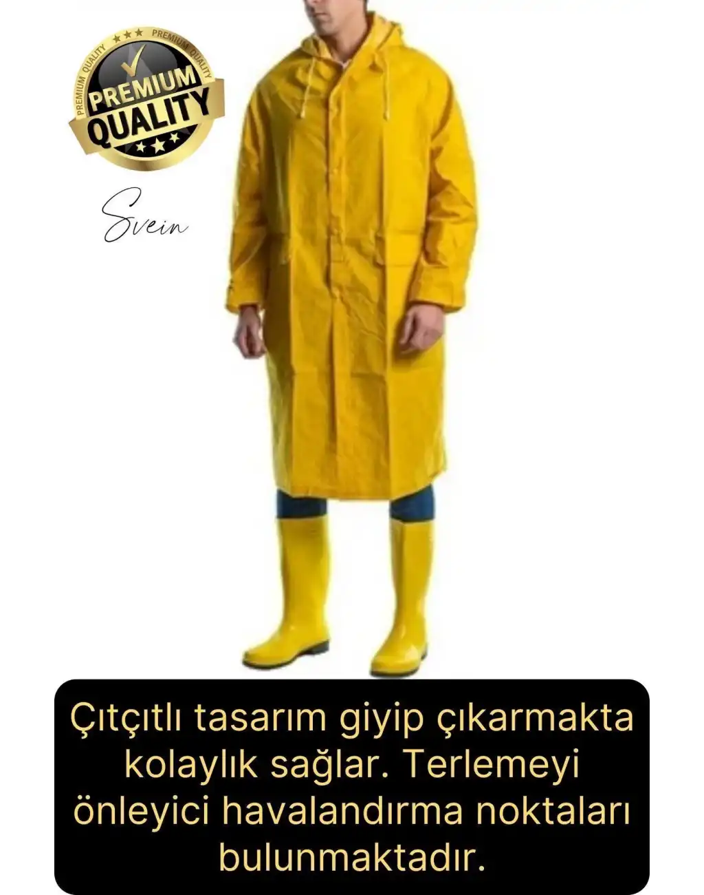 Premium Sarı XXL 150 gr Kapüşonlu Cepli Yağmurluk Su Rüzgar Soğuk Geçirmez Unisex Çıtçıtlı Pardösü