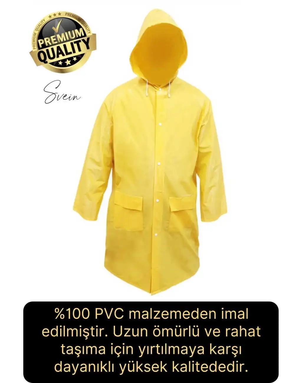 Premium Sarı XXL 150 gr Kapüşonlu Cepli Yağmurluk Su Rüzgar Soğuk Geçirmez Unisex Çıtçıtlı Pardösü