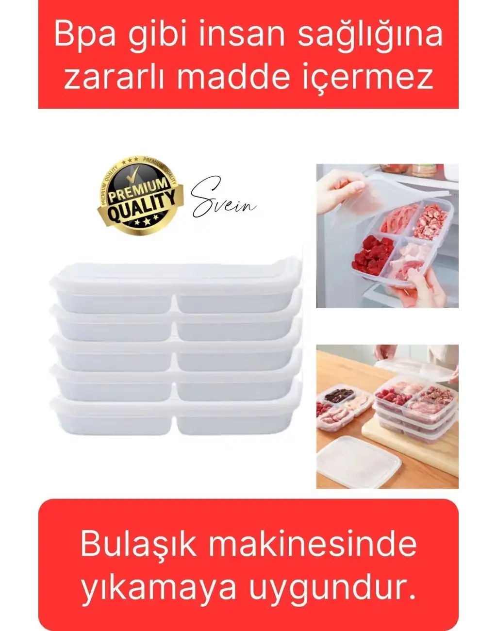 10 Adet 1 Lt 4 Bölmeli Difriz Dondurulmuş Öğünlük Et Sebze Saklama Kabı Derin Dondurucu Organizer