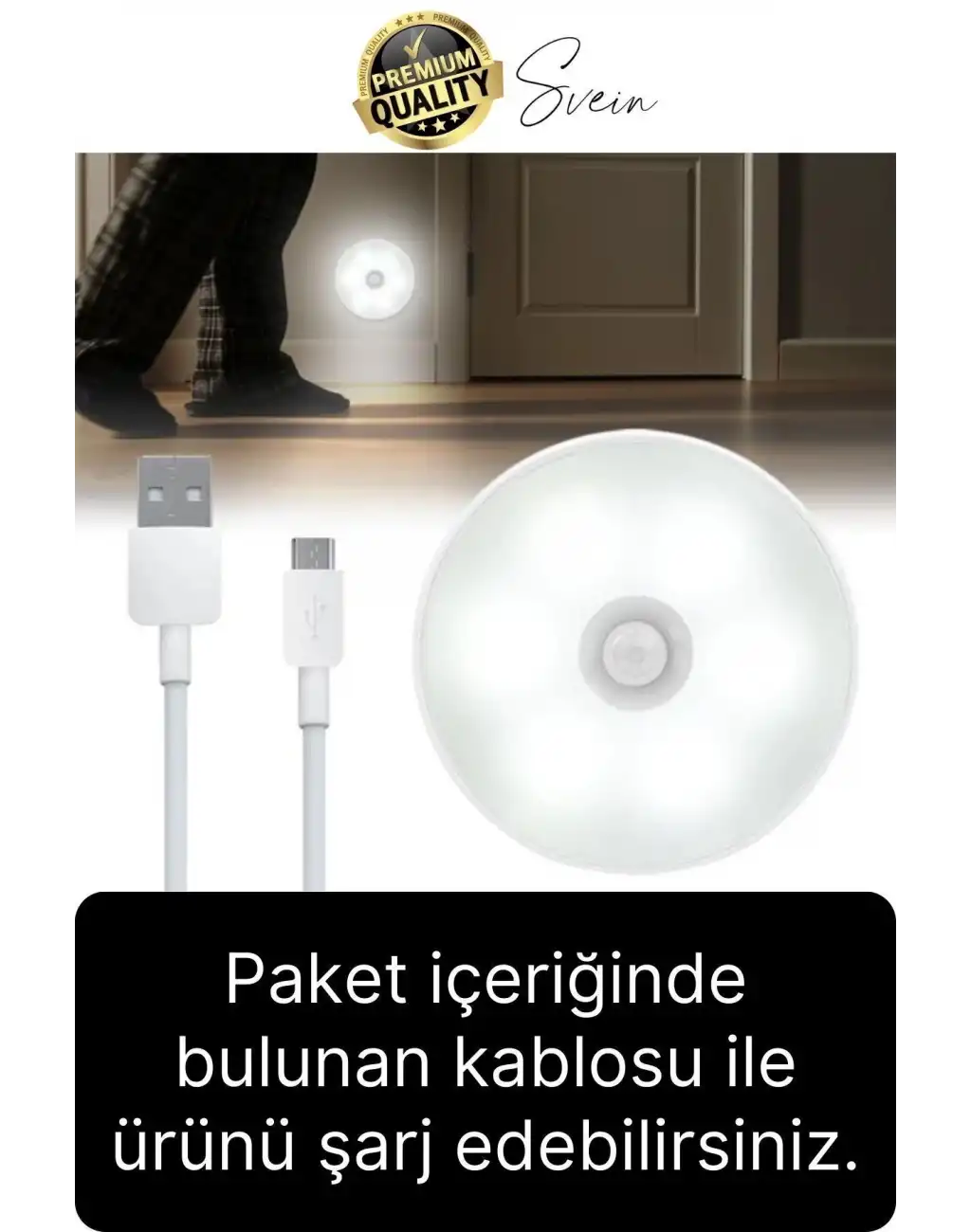 Premium Hareket Sensörlü Mini USB Şarjlı Led Işık Gece Lambası Koridor Bahçe Garaj Dolap Aydınlatma