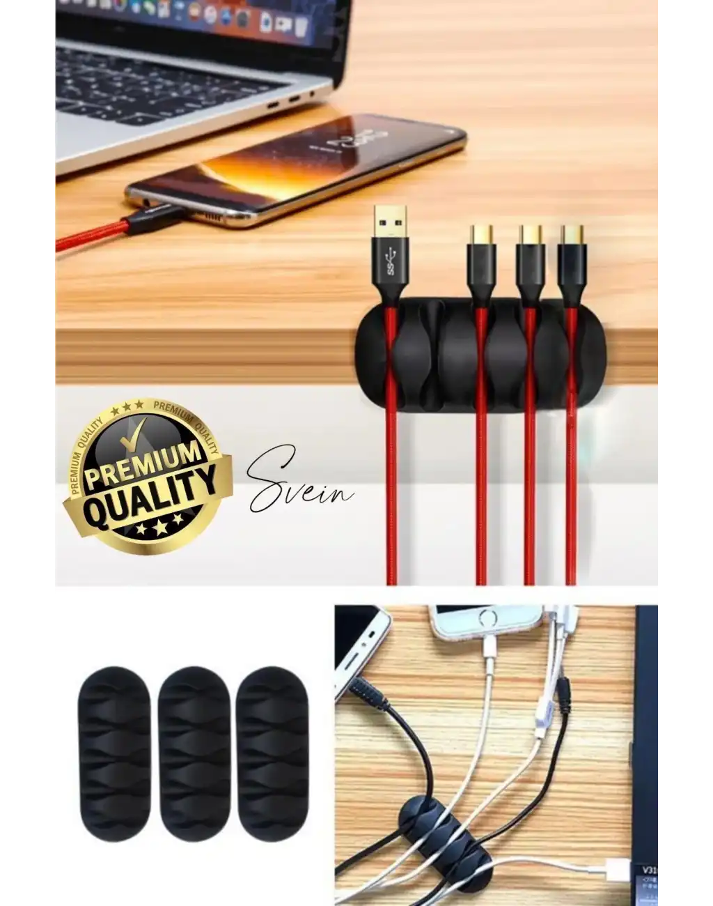 3 Adet 5 Kanallı Kablo Tutucu Sabitleyici Düzenleyici Yapışkanlı Toplayıcı Gizleyici Bant Klips Fiş