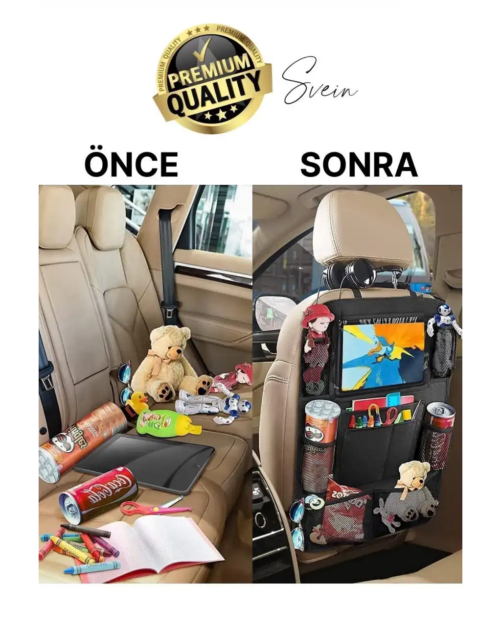 Premium Oto Koltuk Arkası Şeffaf Koruyucu Kılıf Tablet Tutucu Araç İçi Düzenleyici Pratik Organizer