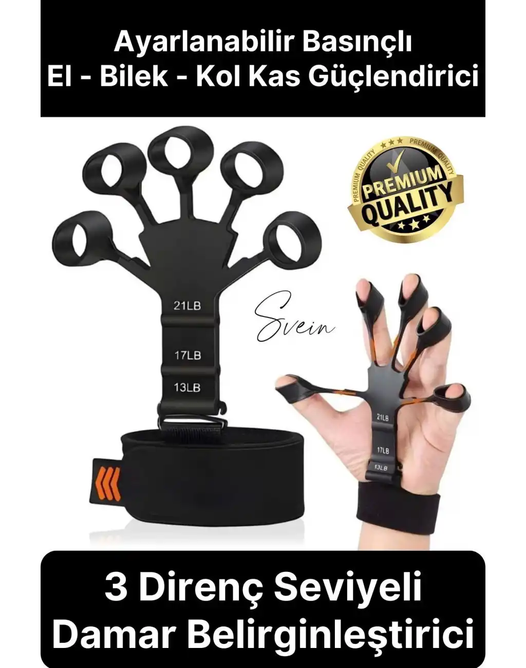 Premium 3 Direnç Seviyeli Parmak Güçlendirici Damar Belirginleştirici Kavrama El Yayı Egzersiz Aleti