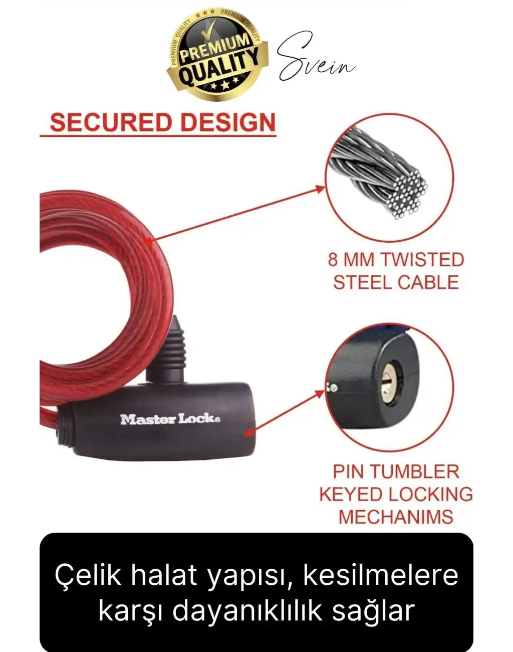 Premium Anahtarlı Çelik Halatlı Dayanıklı Bisiklet Motosiklet Scooter Kilidi 150 cm Güvenli Pratik