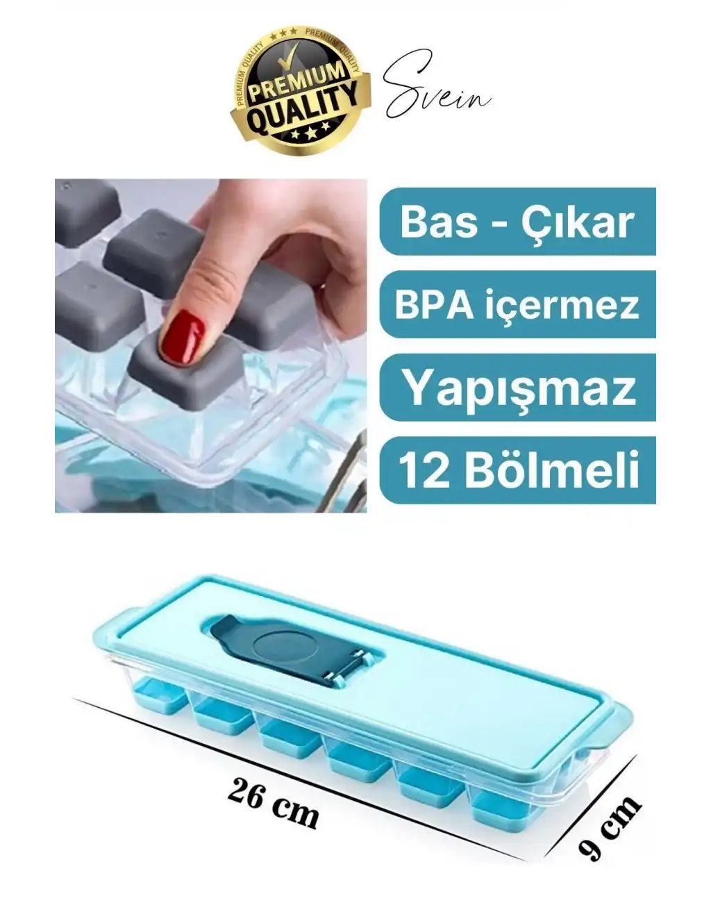 Premium 12 Bölmeli Pratik Bas Çıkar Silikon Buzluk Yapışmaz Kalıp Sızdırmaz Kapaklı Hava Geçirmez