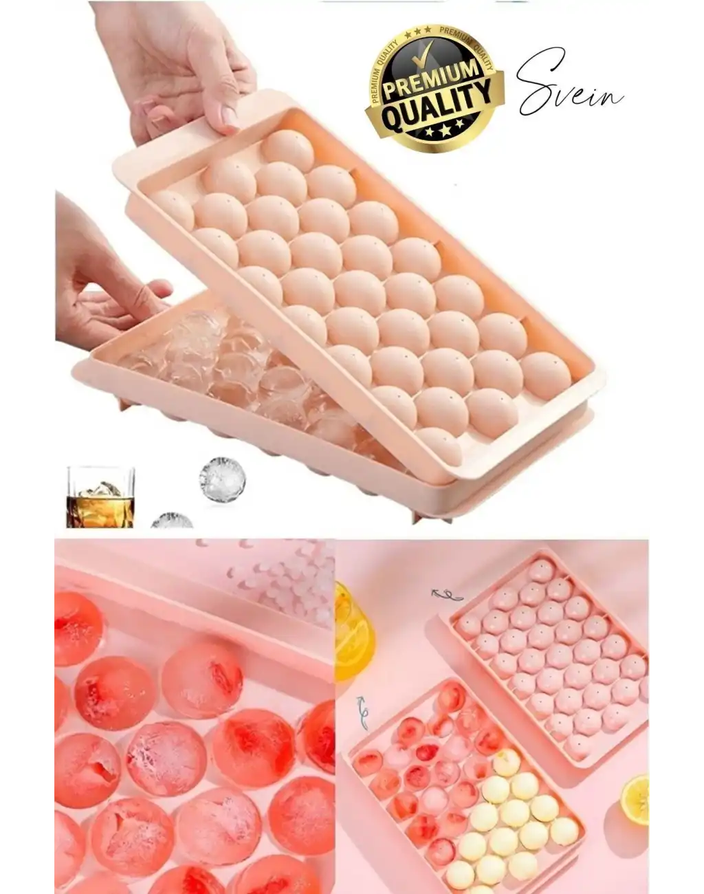 Premium Küre Buz Kalıbı Kapaklı 33 Hazneli Yuvarlak Sağlıklı Kokteyl Sunum Şekilli Soğuk Su İçecek