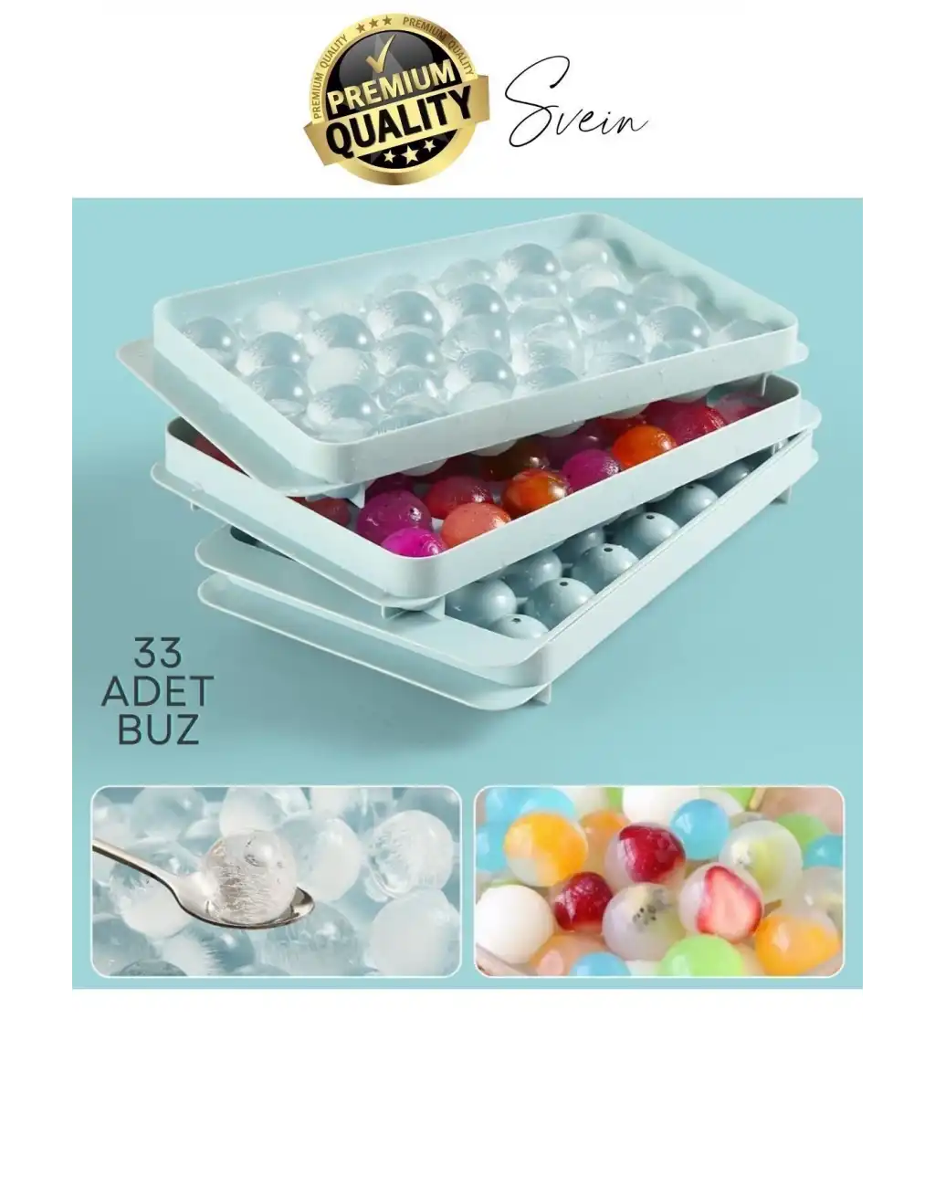 Premium Küre Buz Kalıbı Kapaklı 33 Hazneli Yuvarlak Sağlıklı Kokteyl Sunum Şekilli Soğuk Su İçecek