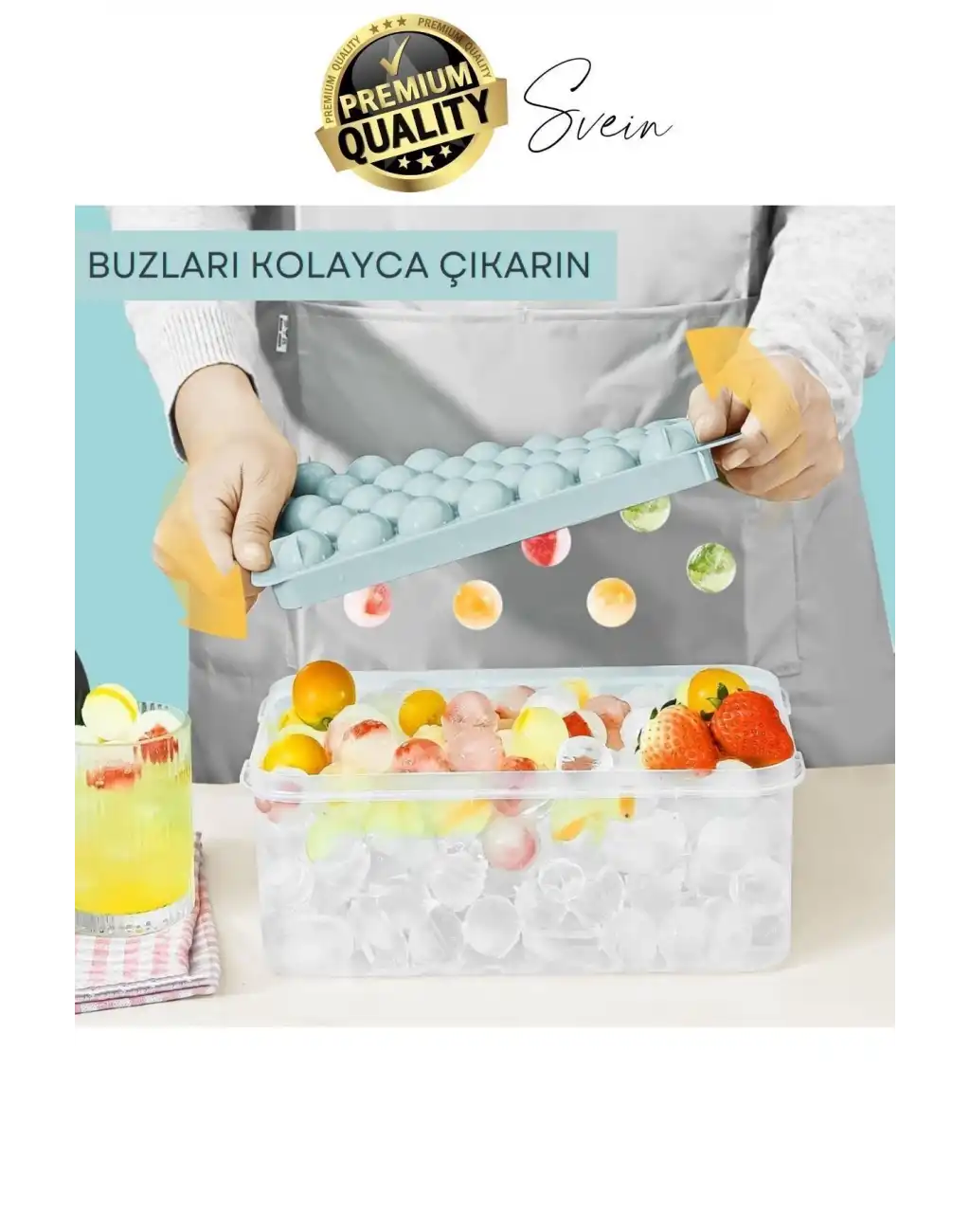 Premium Küre Buz Kalıbı Kapaklı 33 Hazneli Yuvarlak Sağlıklı Kokteyl Sunum Şekilli Soğuk Su İçecek