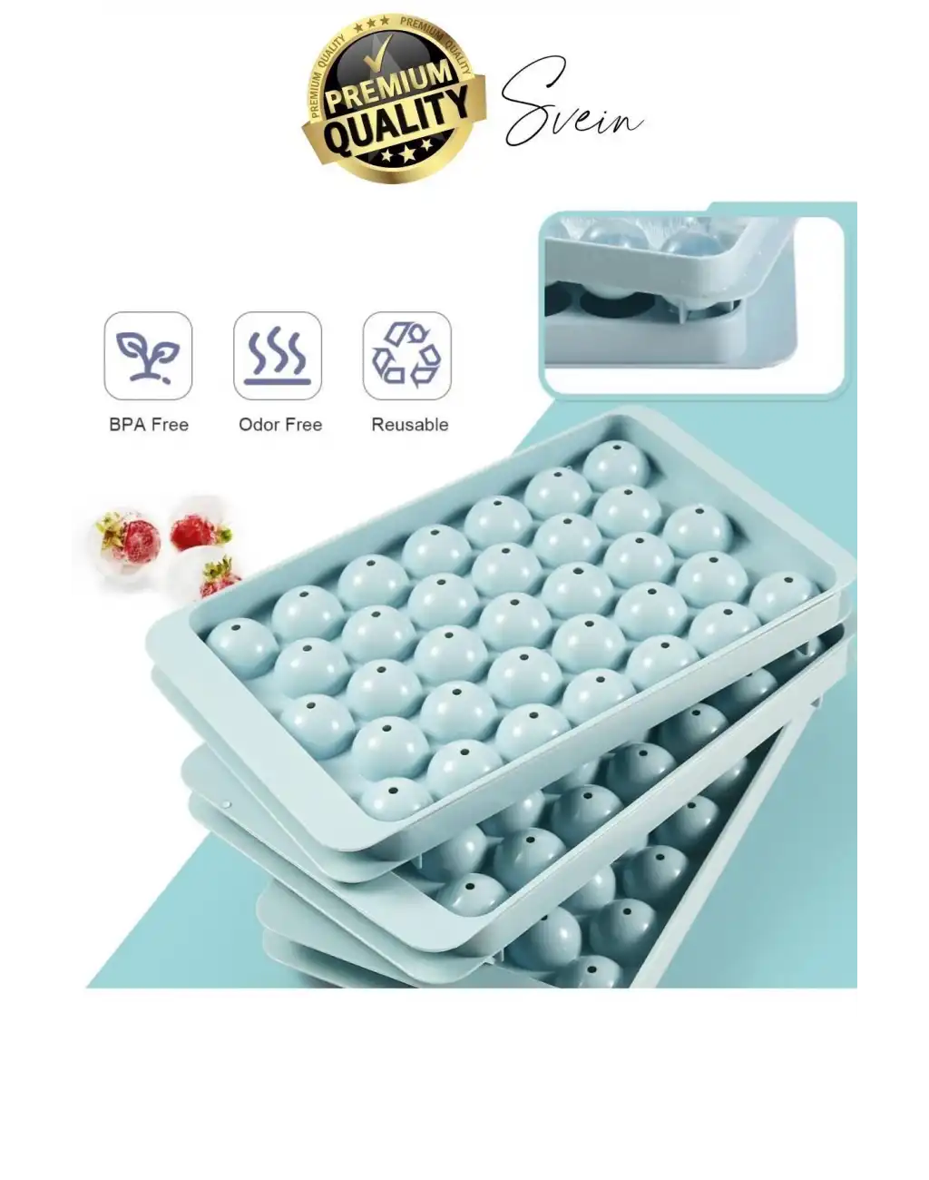 Premium Küre Buz Kalıbı Kapaklı 33 Hazneli Yuvarlak Sağlıklı Kokteyl Sunum Şekilli Soğuk Su İçecek