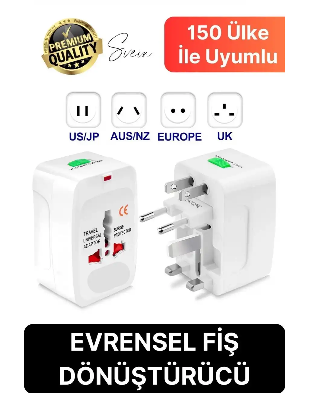 Premium Evrensel Fiş Dönüştürücü Adaptör İnternational Uluslararası Tüm Ülkelerle Uyumlu Seyahat