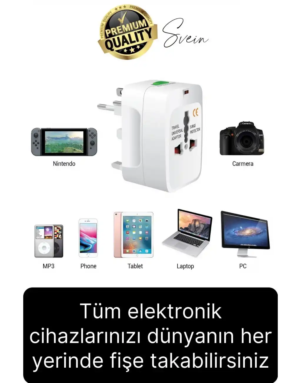 Premium Evrensel Fiş Dönüştürücü Adaptör İnternational Uluslararası Tüm Ülkelerle Uyumlu Seyahat