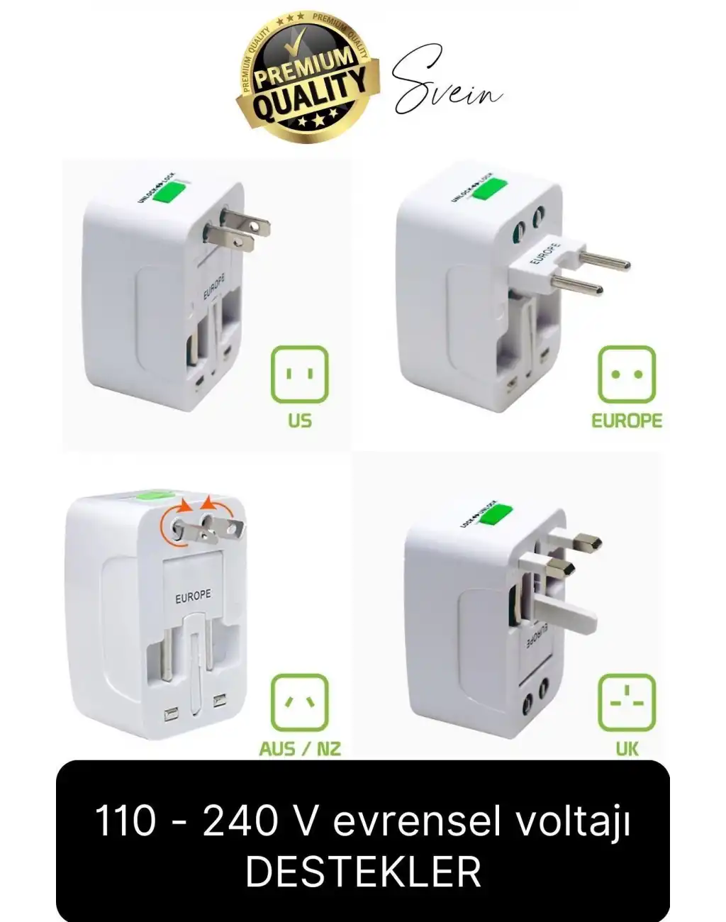 Premium Evrensel Fiş Dönüştürücü Adaptör İnternational Uluslararası Tüm Ülkelerle Uyumlu Seyahat