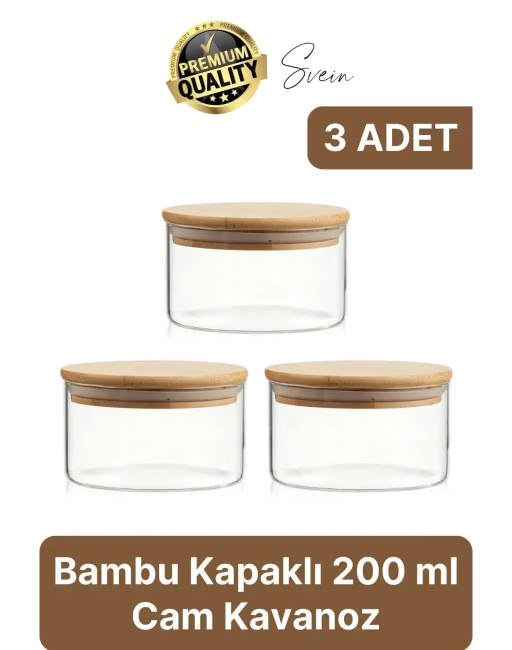 Premium Bambu Kapaklı Hava Geçirmez Sızdırmaz Küçük Cam Kavanoz Şeffaf 200 ml Yulaf Kahve Baharat