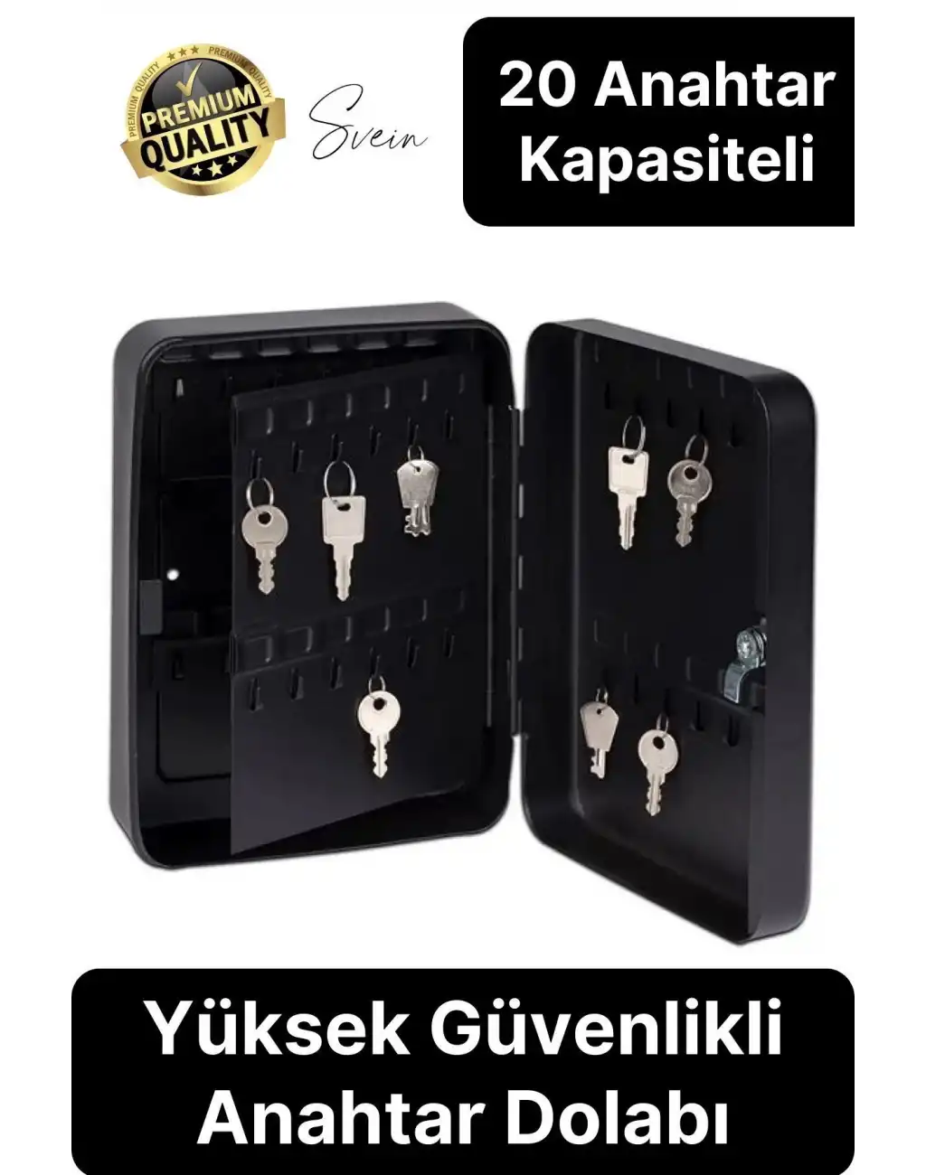 Premium Sağlam Yüksek Güvenlik Büyük Kilitli Anahtar Obje Kutusu Kapaklı Dolabı Metal Vale Siyah