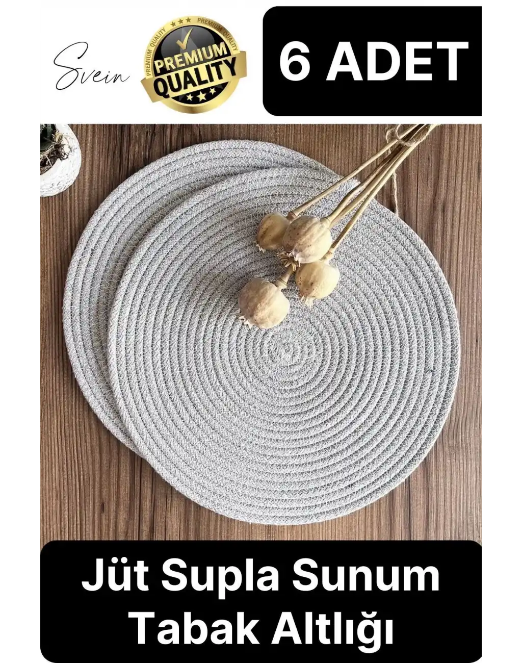 6 Adet Deluxe Krem Jüt Supla Sunum Amerikan Servis Sunum Tabak Tava Altlığı Kumaş Runner Örme Yanmaz