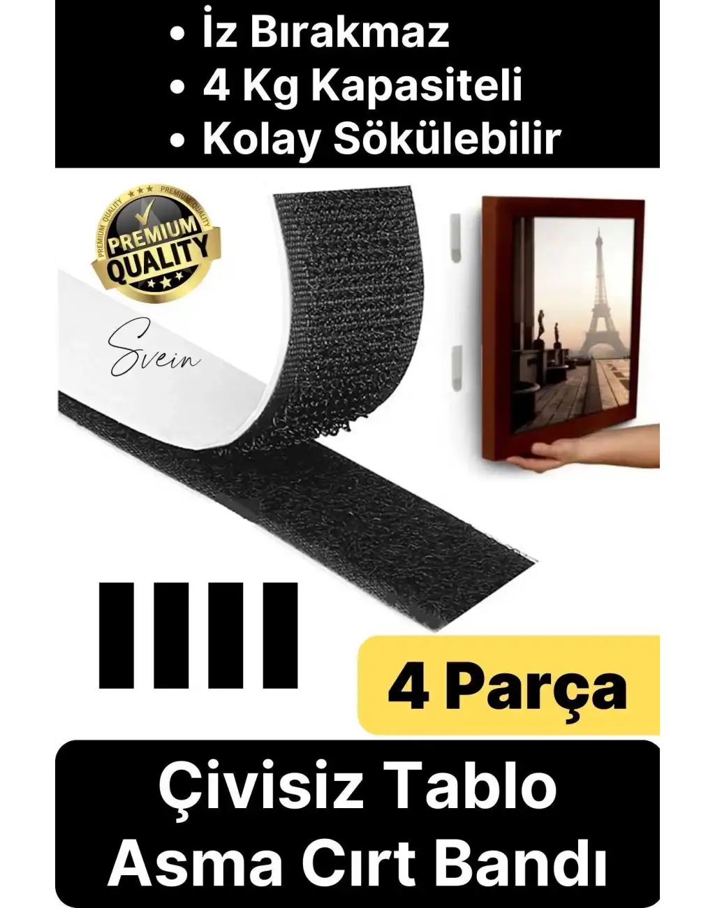 Premium Çivisiz Resim Çerçeve İz Bırakmaz Sökülebilen Tablo Asma Bandı 4lü Set Cırt Bant Yapışkan