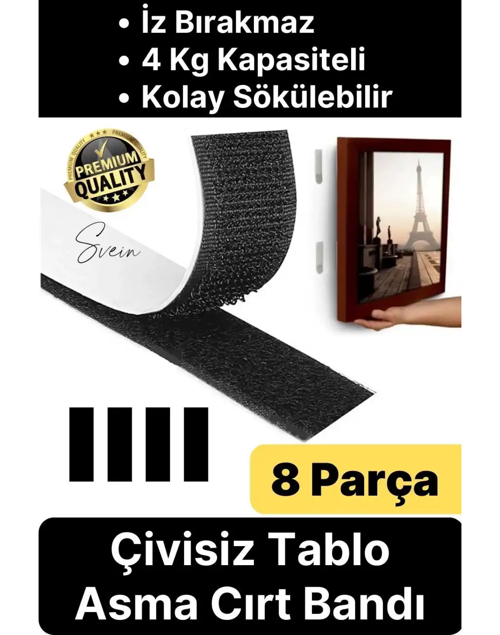 Premium Çivisiz Resim Çerçeve İz Bırakmaz Sökülebilen Tablo Asma Bandı 8li Set Cırt Bant Yapışkan