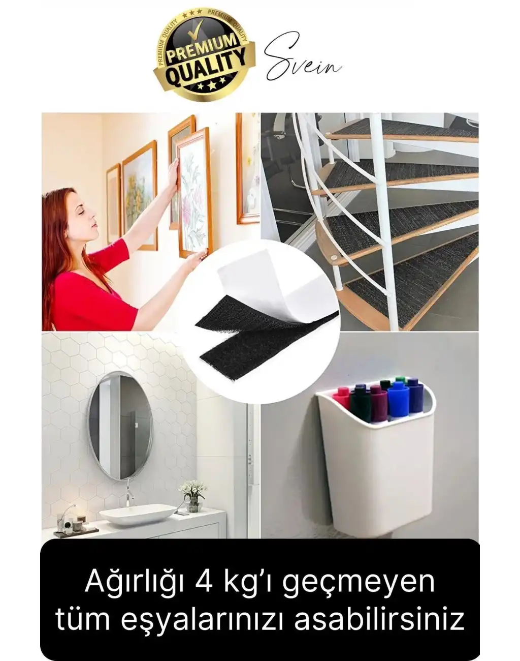 Premium Çivisiz Resim Çerçeve İz Bırakmaz Sökülebilen Tablo Asma Bandı 8li Set Cırt Bant Yapışkan