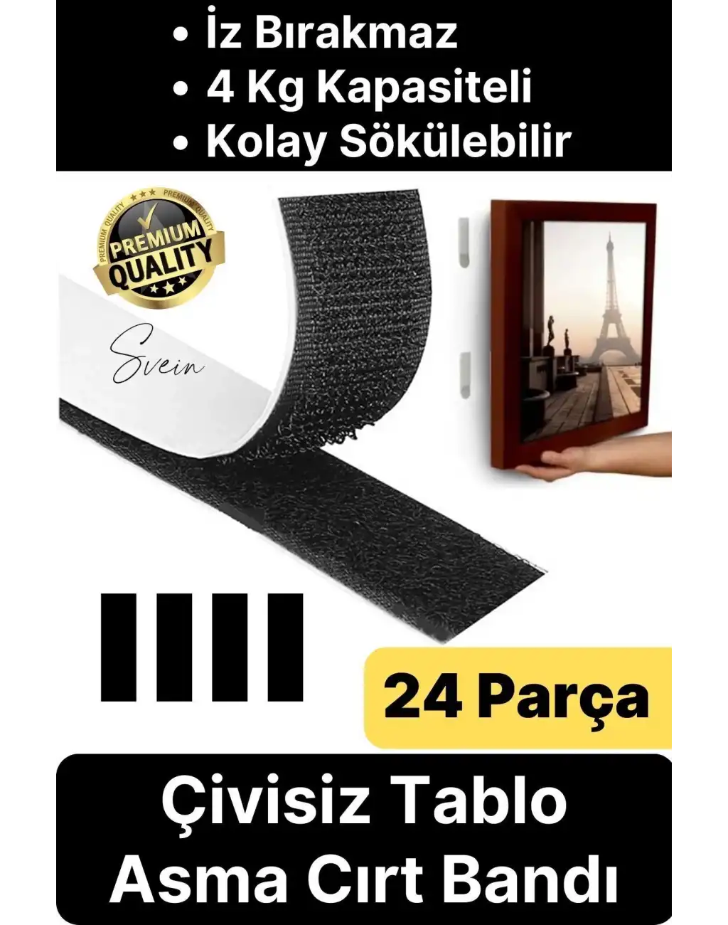 Premium Çivisiz Resim Çerçeve İz Bırakmaz Sökülebilen Tablo Asma Bandı 24lü Set Cırt Bant Yapışkan