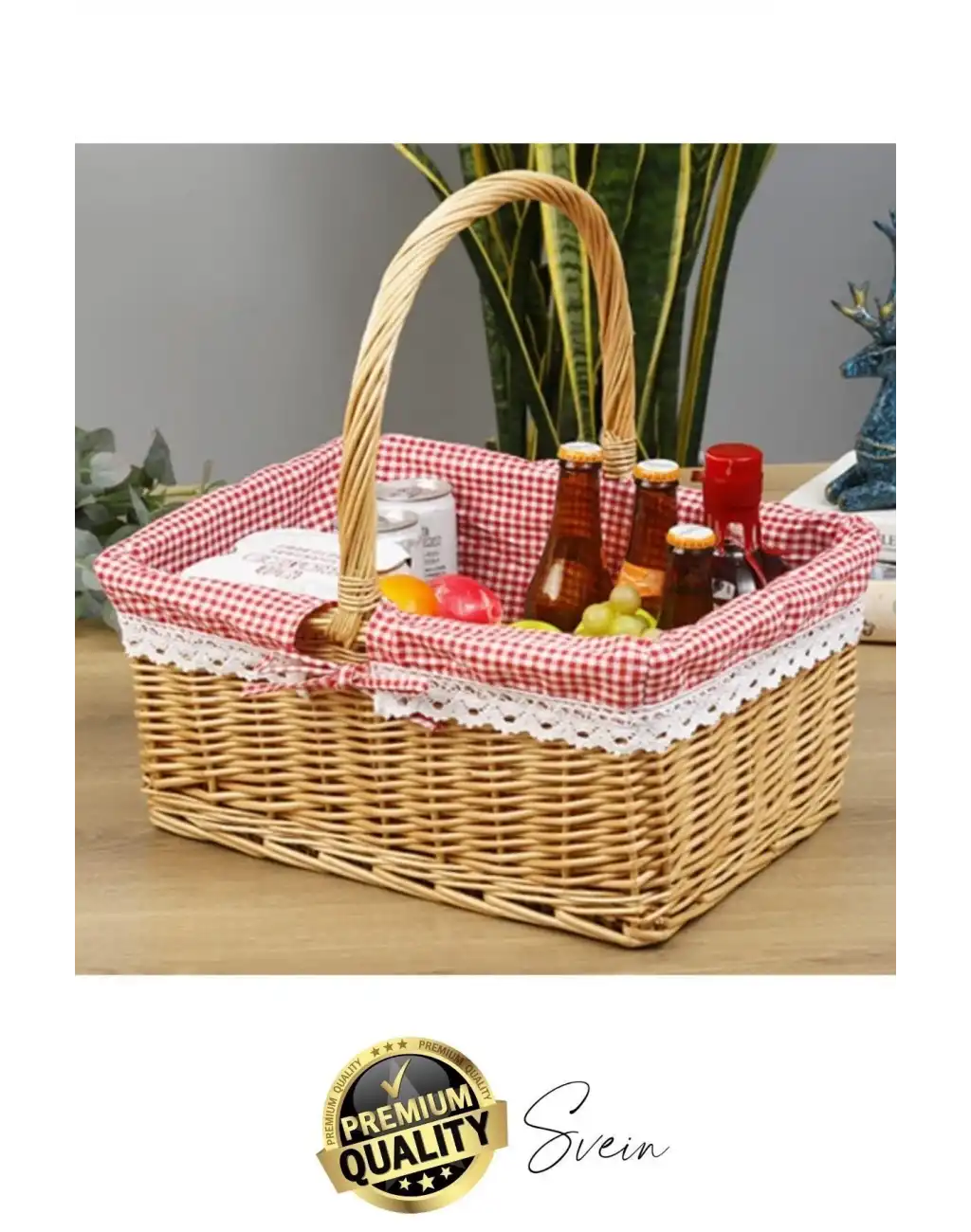 Premium Kamp Piknik Sepeti Yıkanabilir Astar Rattan Yiyecek Rustik Hasır Dokuma Dekoratif Outdoor