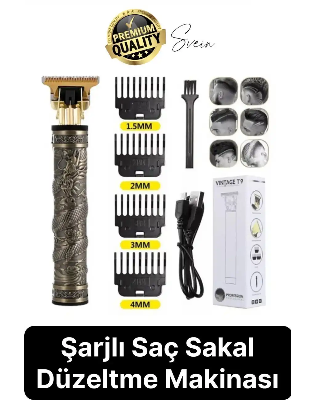 Profesyonel Vintage Taşınabilir Elektrikli Şarjlı Saç Kesme Makinesi Erkek Sakal Tıraş Düzeltici