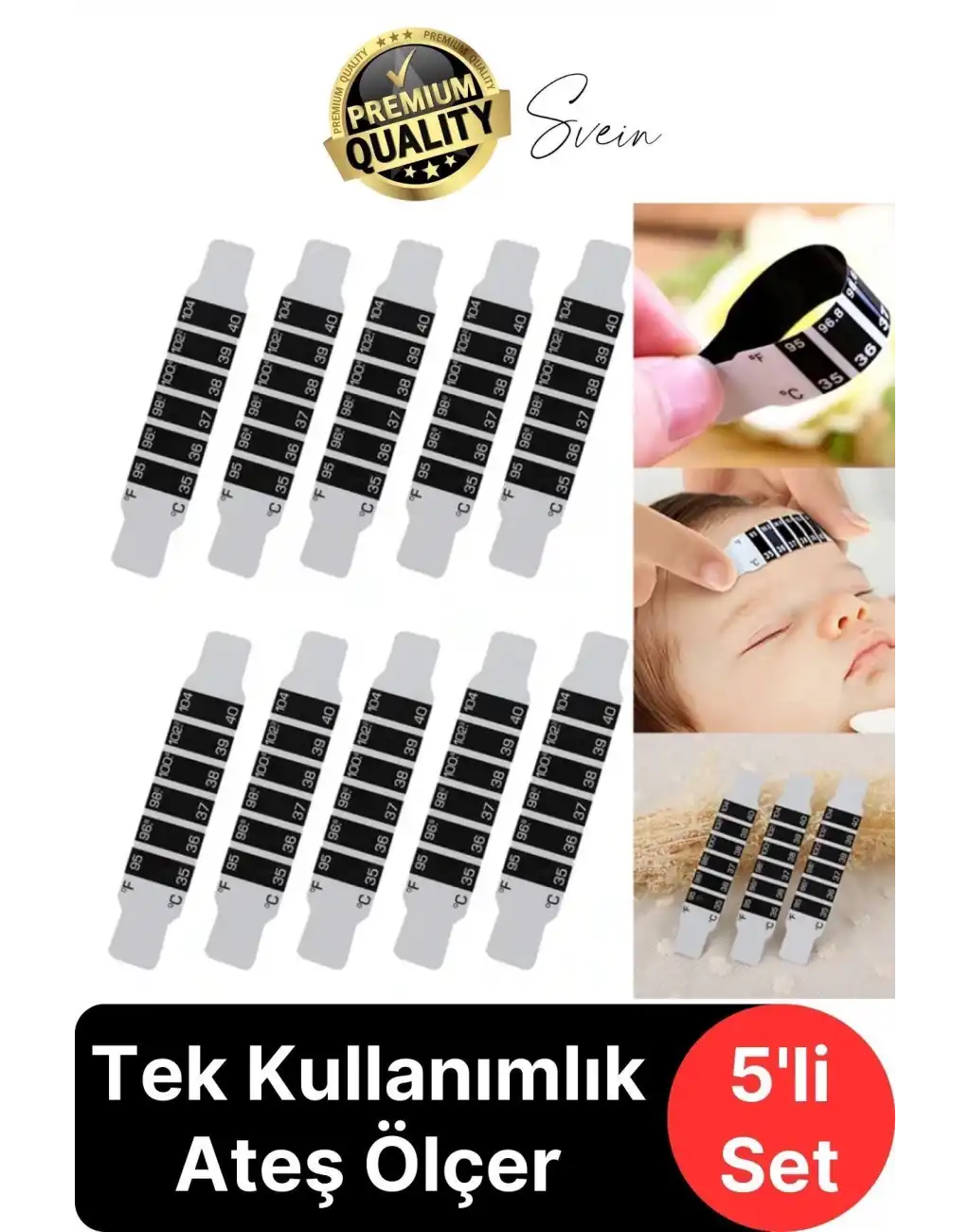 5li Alın Şerit Termometre Esnek Kullanımlık Su Süt Isı Ateş Vücut Bebek Çocuk Sıcaklık Ölçer