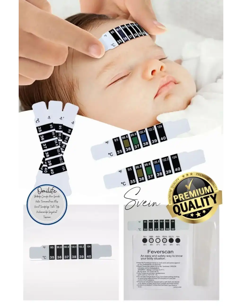 5li Alın Şerit Termometre Esnek Kullanımlık Su Süt Isı Ateş Vücut Bebek Çocuk Sıcaklık Ölçer