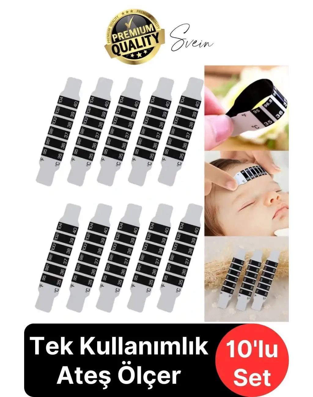 10lu Alın Şerit Termometre Esnek Kullanımlık Su Süt Isı Ateş Vücut Bebek Çocuk Sıcaklık Ölçer