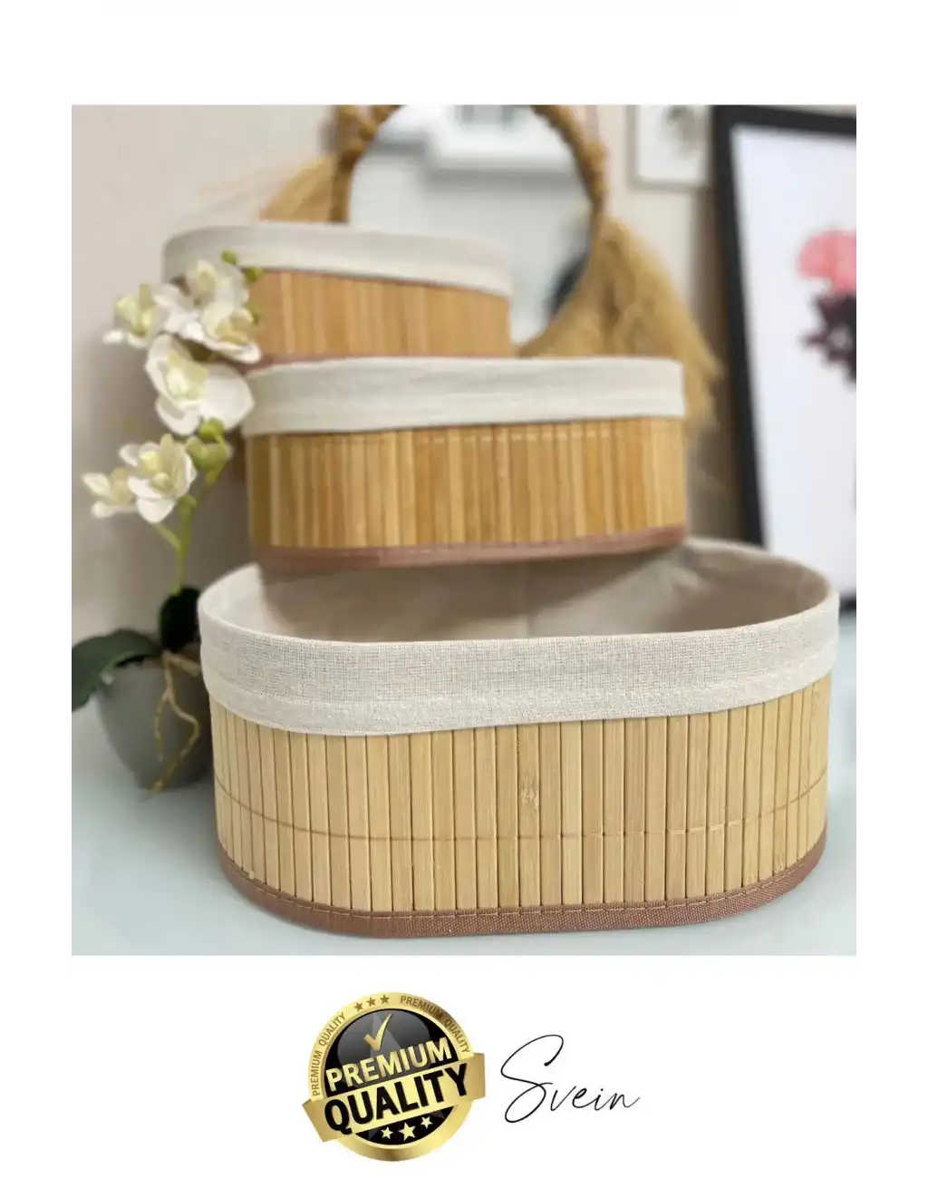 3lü Çok Amaçlı Bambu Düzenleyici Banneton Örtülü Sepet Eşya Kutusu Saklama Banyo Kozmetik Organizer