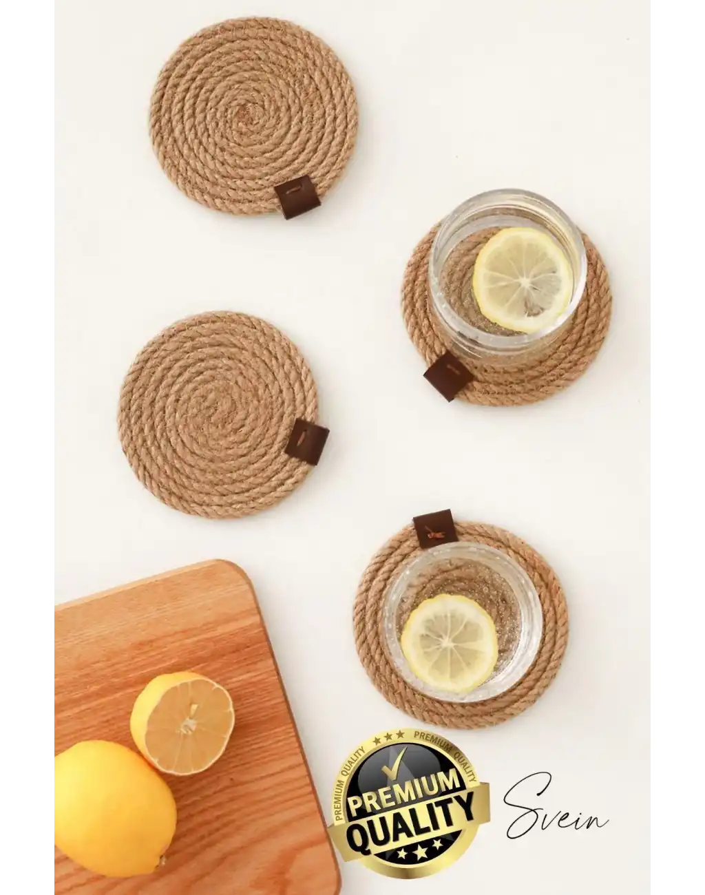 Özel Üretim 6 Adet Jüt Dokuma Halat İçecek Bardak Altlığı Seti Hasır Yuvarlak Sofra Rattan El Yapımı