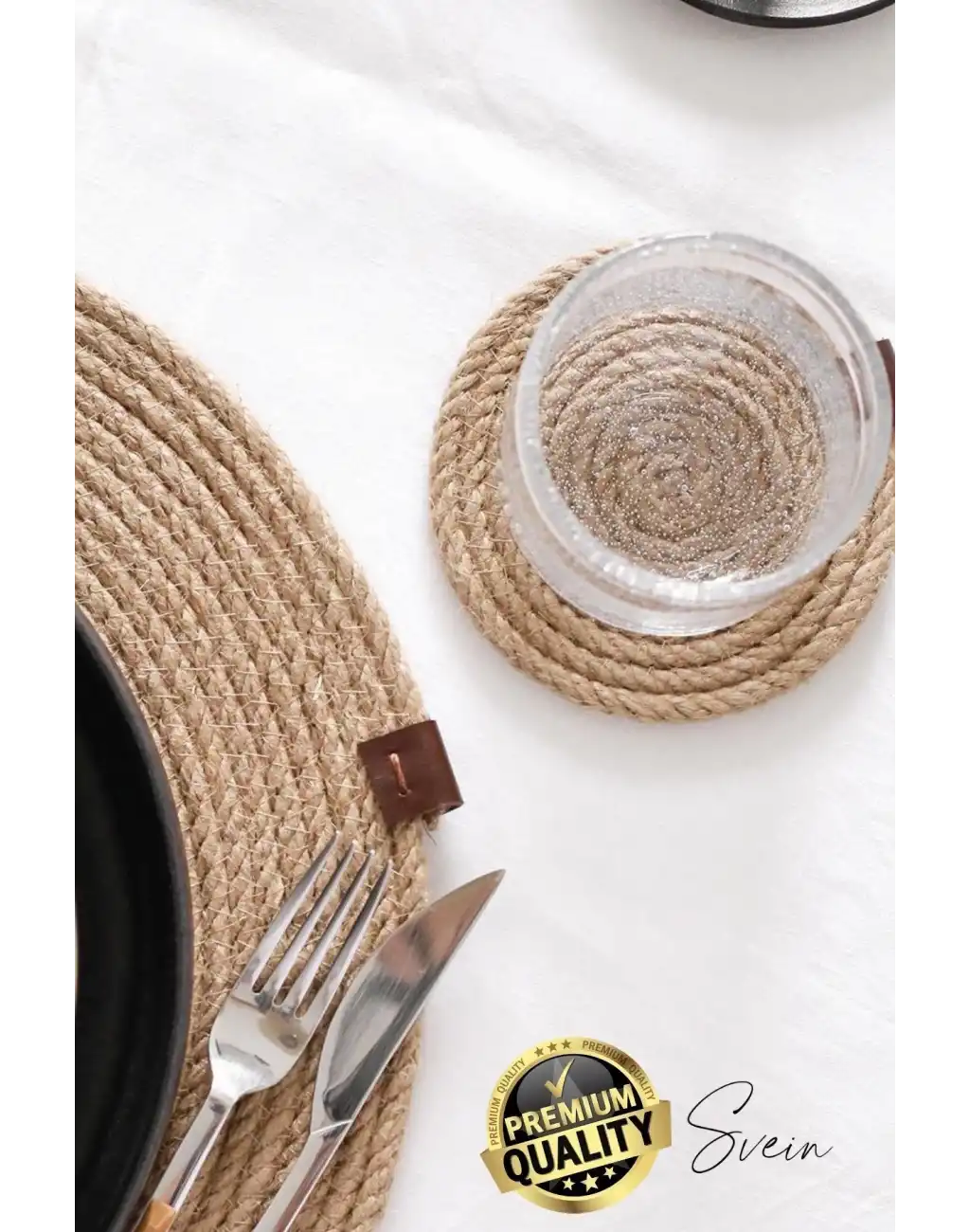 Özel Üretim 6 Adet Jüt Dokuma Halat İçecek Bardak Altlığı Seti Hasır Yuvarlak Sofra Rattan El Yapımı