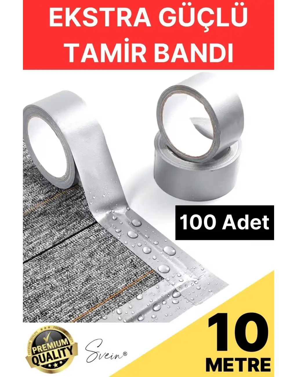 100 Adet 10 Mt Gri Lifli Tamir Takviye Onarım Bandı Su Geçirmez Sızdırmaz Kuvvetli Dayanıklı Çatlak