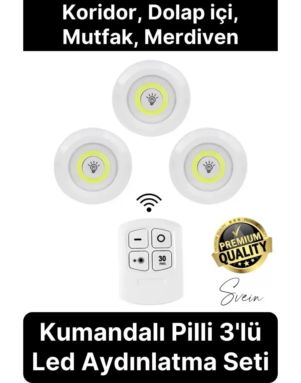 Kablosuz Uzaktan Kumandalı Beyaz 3lü Led Okuma Işık Gece Lambası Mutfak Dolap Koridor Pilli Dolapiçi