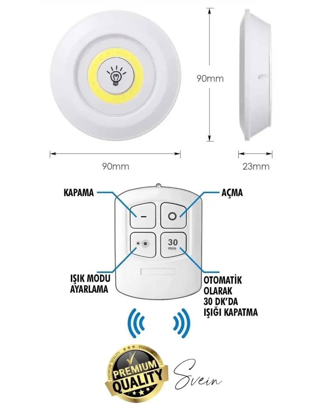 Kablosuz Uzaktan Kumandalı Beyaz 3lü Led Okuma Işık Gece Lambası Mutfak Dolap Koridor Pilli Dolapiçi