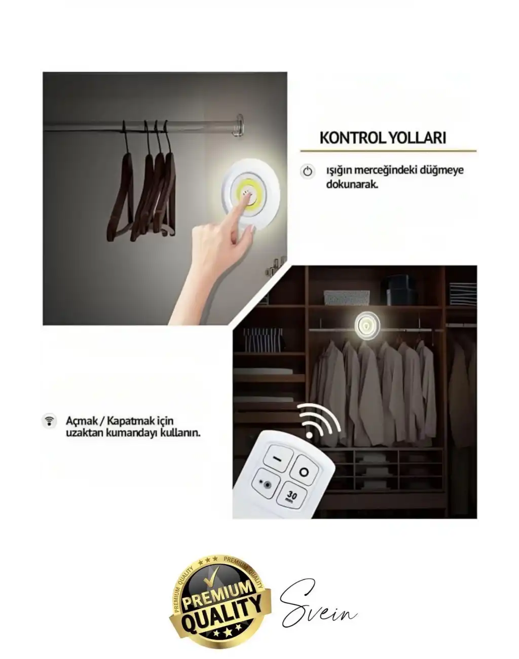 Kablosuz Uzaktan Kumandalı Beyaz 3lü Led Okuma Işık Gece Lambası Mutfak Dolap Koridor Pilli Dolapiçi