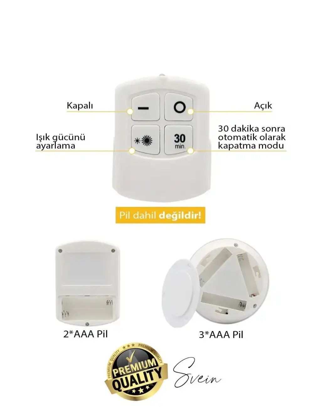 Kablosuz Uzaktan Kumandalı Beyaz 3lü Led Okuma Işık Gece Lambası Mutfak Dolap Koridor Pilli Dolapiçi