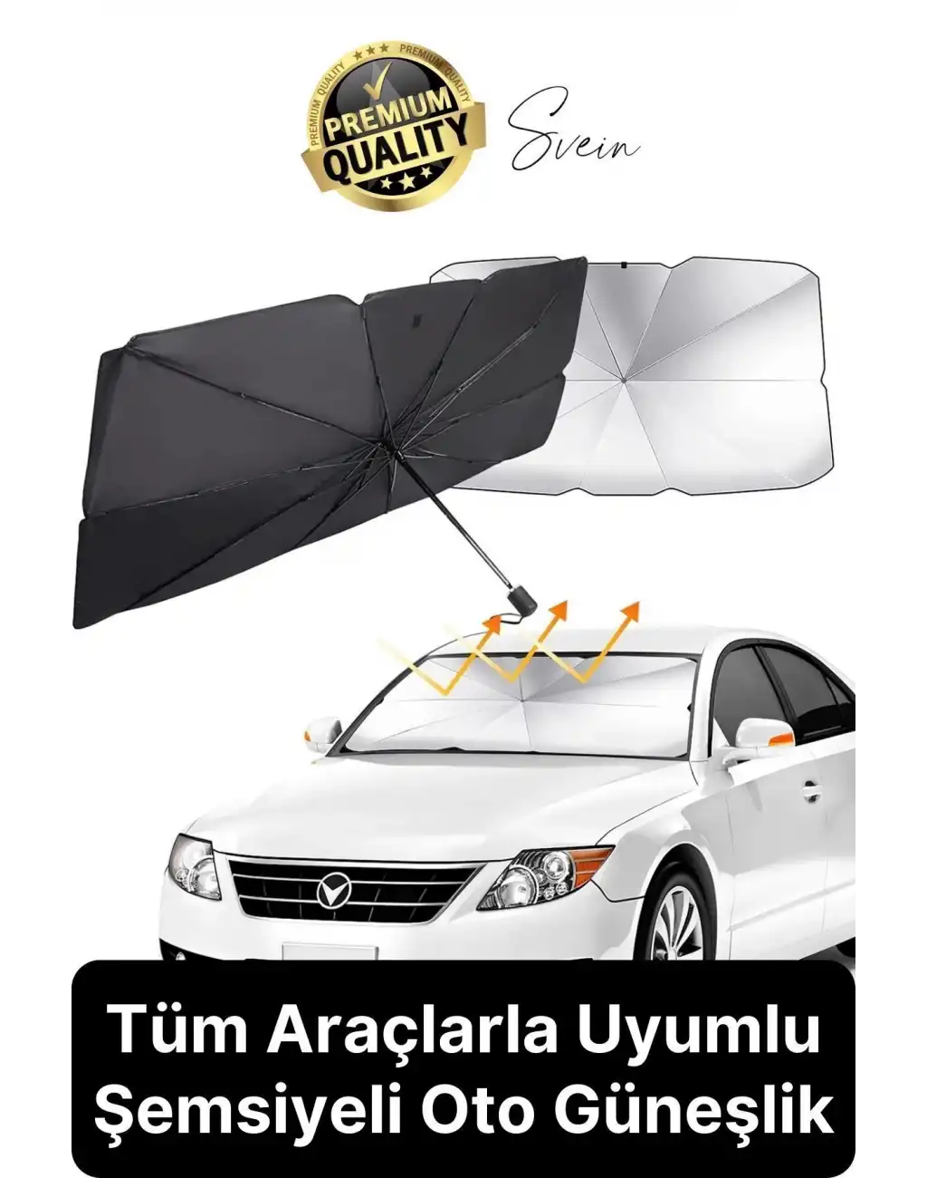 Premium Büyük Boy Titanyum Tüm Araçlarla Uyumlu Geçirmez Dayanıklı Araç İçi Ön Cam Şemsiye Güneşlik