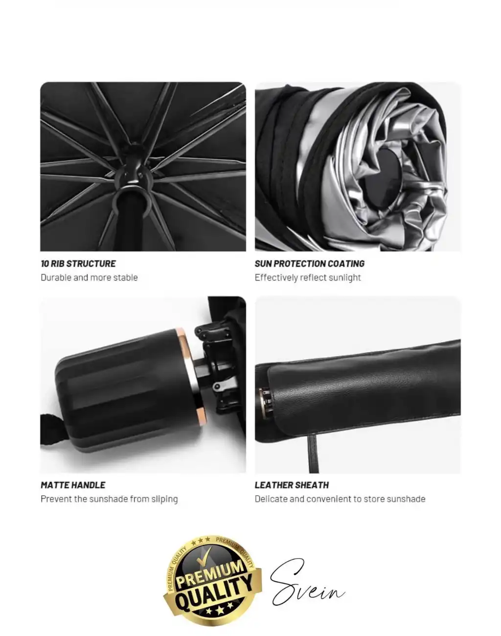 Premium Büyük Boy Titanyum Tüm Araçlarla Uyumlu Geçirmez Dayanıklı Araç İçi Ön Cam Şemsiye Güneşlik