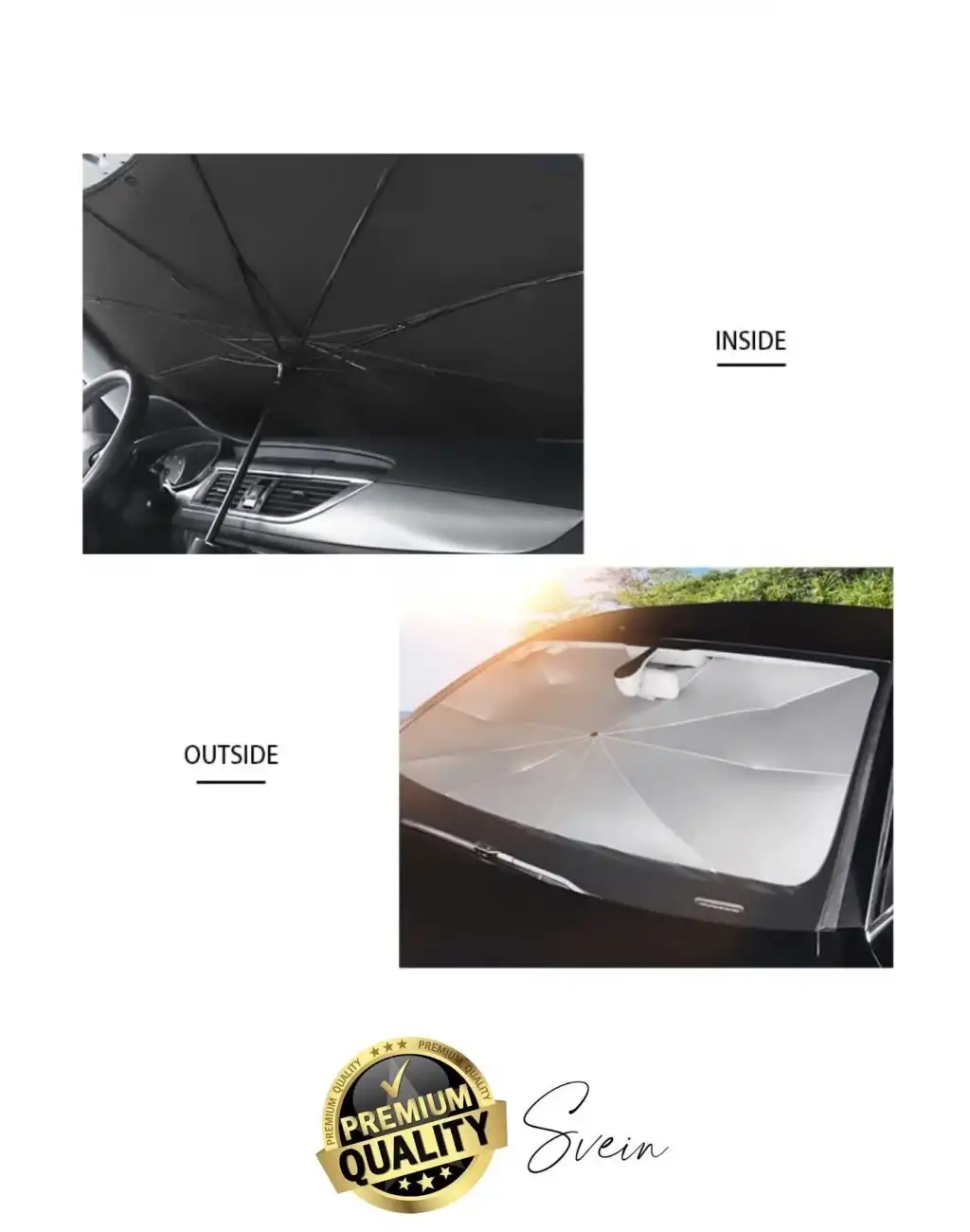 Premium Büyük Boy Titanyum Tüm Araçlarla Uyumlu Geçirmez Dayanıklı Araç İçi Ön Cam Şemsiye Güneşlik